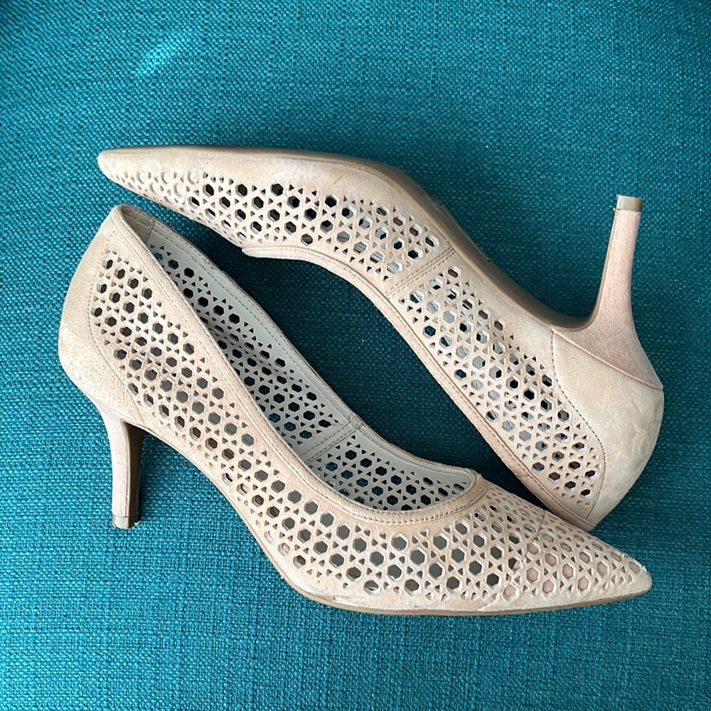 Alfani Nude/Cream Laser-Cut Pointed Toe Heels - Picture 3 of 9